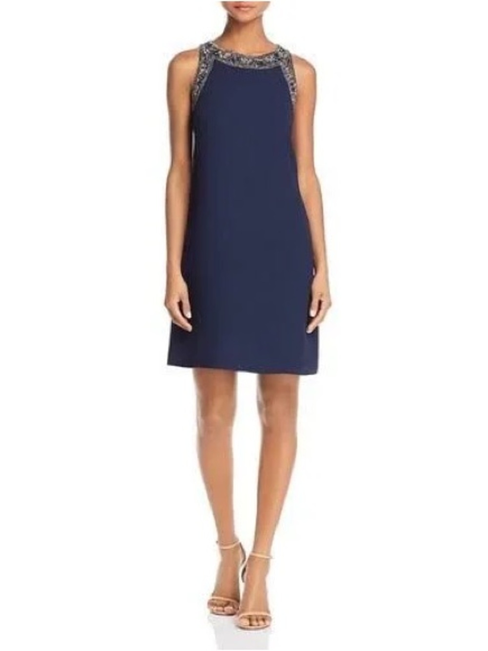 Aidan Mattox TRAPESE COCKTAIL DRESS Twilight Navy‎ Beaded Halter Size 6 New